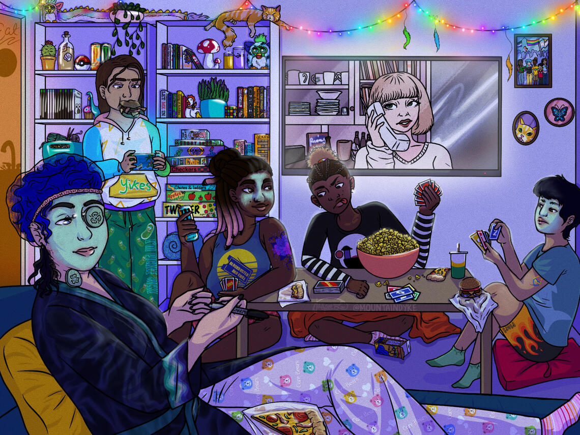 Oh boy sleepover watching horror movies and playing card games