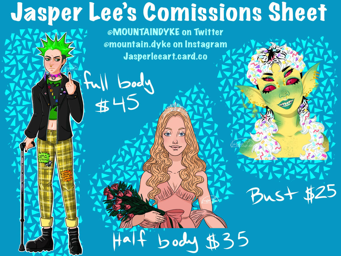 Pricing chart, full body 45$ half body 35$ bust 25$